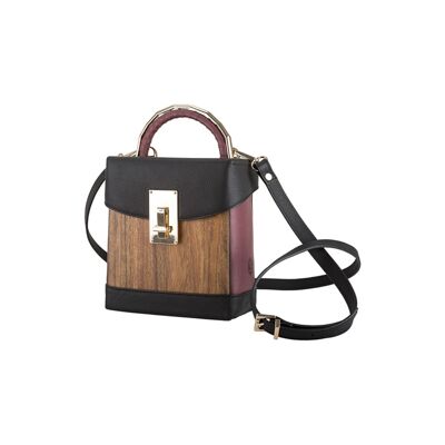 Lara handbag - Made from real wood Amazaque and smooth leather wine red