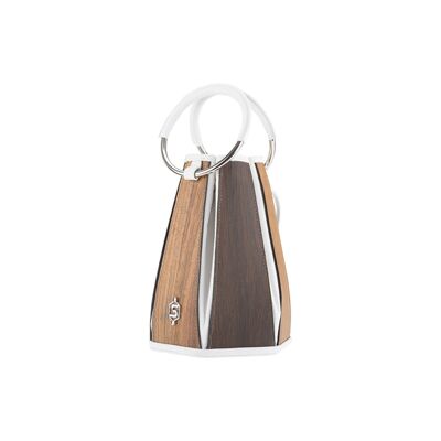 Elena handbag - Made from real wood Amazaque/smoked oak and white cowhide
