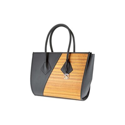 Borsa a mano Betty - Realizzata in vero legno Amazaque e pelle bovina nera