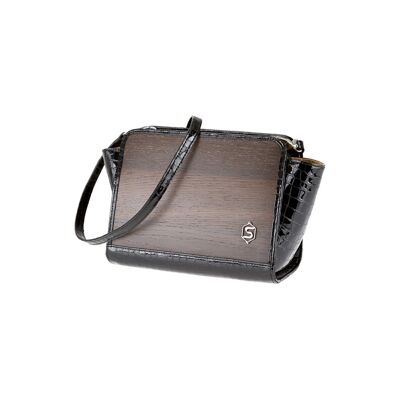 Mia handbag - Made from real smoked oak wood and patent leather in a crocodile look