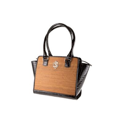 Sally handbag - Made from real wood Amazaque and patent leather in crocodile look