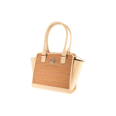 Sally handbag - Made from real wood Amazaque and cowhide nude