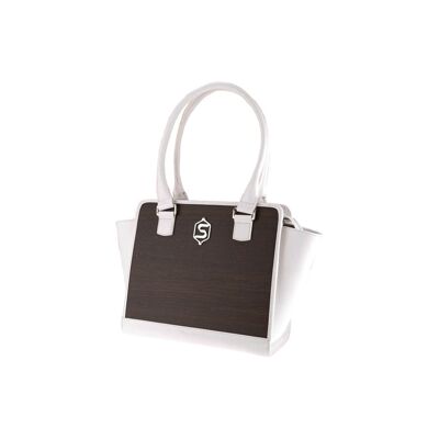 Sally handbag - Made from real smoked oak wood and white cowhide