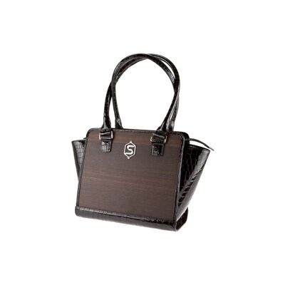 Sally handbag - Made from real smoked oak wood and patent leather in a crocodile look