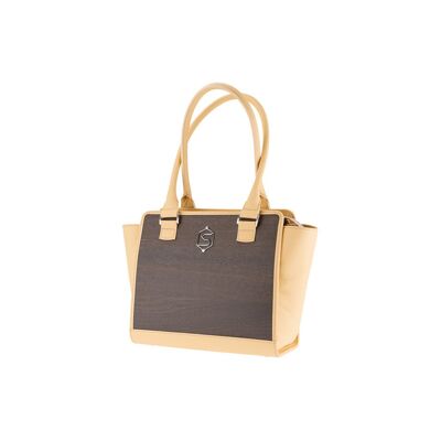 Sally handbag - Made from real wood smoked oak and cowhide nude