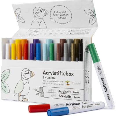 Ensemble de crayons acryliques mixtes : 12x 2-3 mm + 12x 0,7 mm