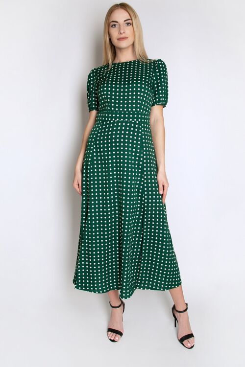 Short Sleeve Maxi Dress in green polka dot