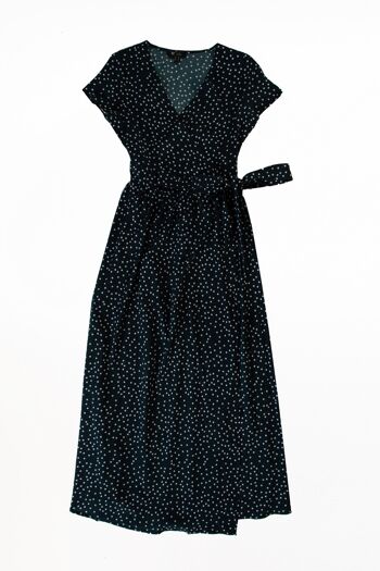 Cutie London - Robe portefeuille mi-longue à pois noirs 5