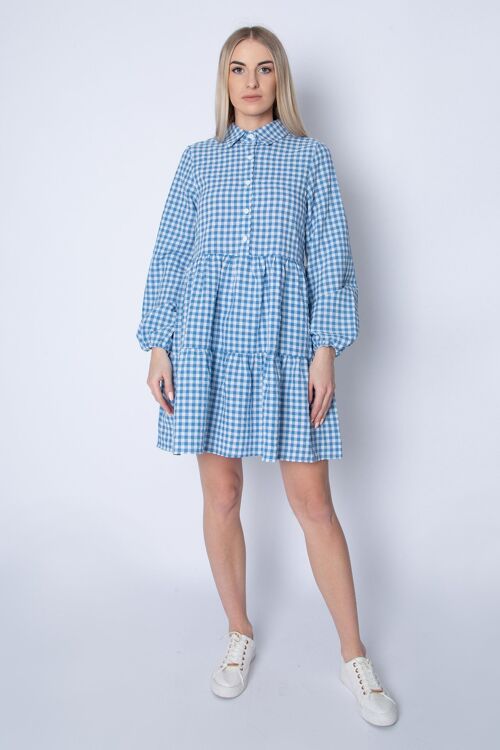 Oversized Checkered Smock Dress - BLUE