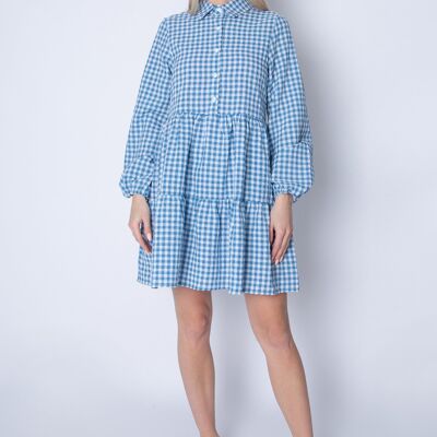 Oversized Checkered Smock Dress - BLUE