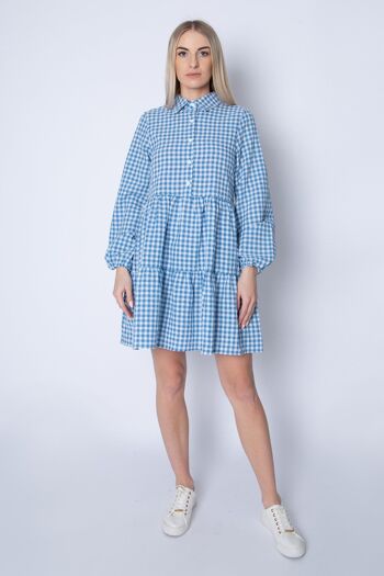 Robe Smockée Oversize à Carreaux - Bleu 1