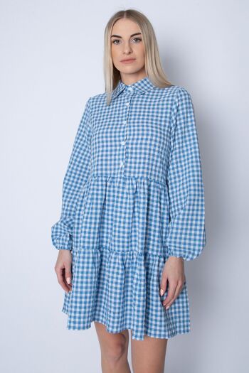 Robe Smockée Oversize à Carreaux - Bleu 2