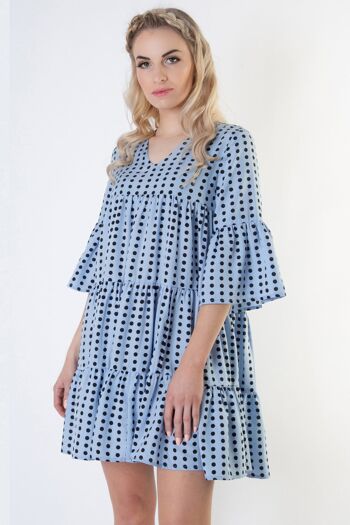 Robe smockée bleu pâle à pois 1