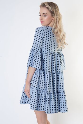 Robe smockée bleu pâle à pois 3