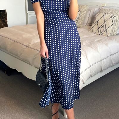 Abito Lungo Manica Corta A Pois - Navy