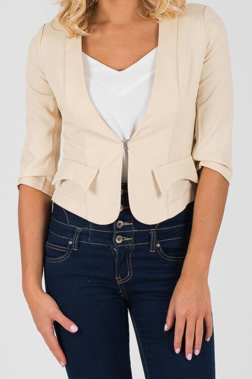 Cutie Cream 3/4 Sleeve Fitted Blazer