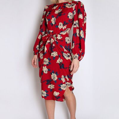 Full Sleeve Floral Dress with Knot Waist Detail