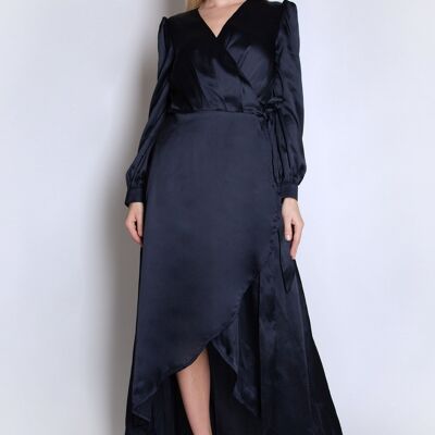 Full Sleeve Maxi Wrap Dress - NAVY