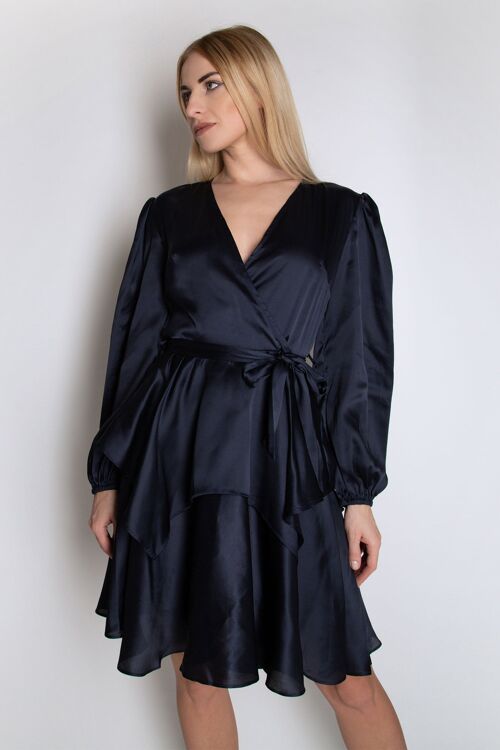 Full Sleeve Satin Dress with Ruffle Details