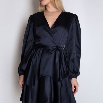 Full Sleeve Satin Dress with Ruffle Details