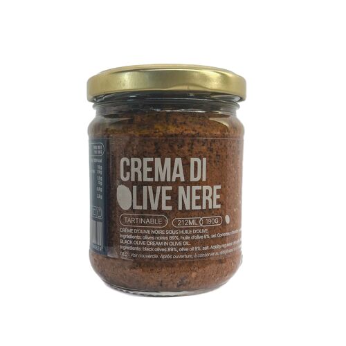 Crème de légumes à l’huile d’olive - Tartinable à l’huile d’olive - Crema di olive nere - Crème d'olive noire sous huile d'olive (190g)