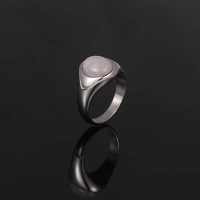 Rose Quartz Signet Ring - Silver -  Silver
