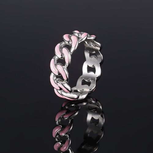 Pink & Silver Cuban Ring