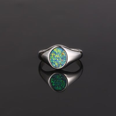 Green Opal Signet Ring - Silver