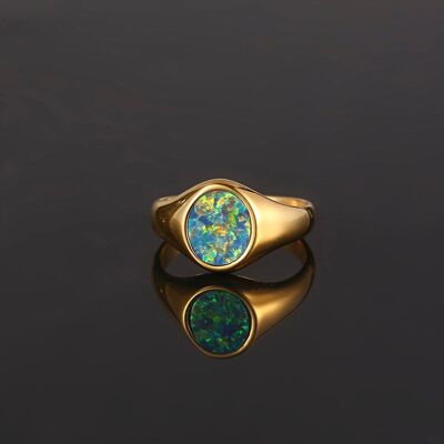Anello Con Sigillo Opale Verde - Oro