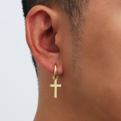925 Sterling Silver Cross Dangle Earrings - Pair - 14K Gold