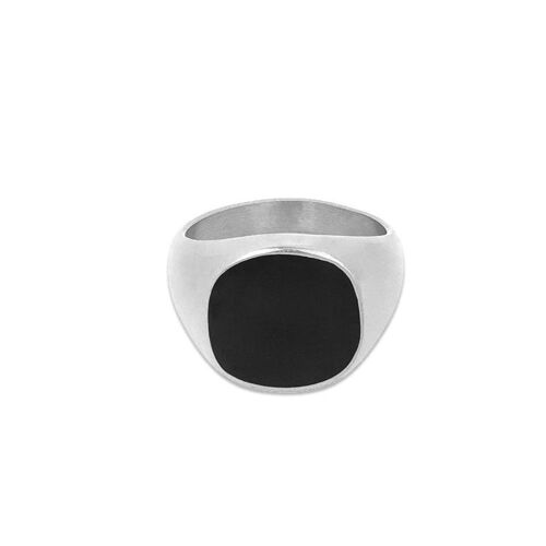 Black Polished Signet Ring - Silver