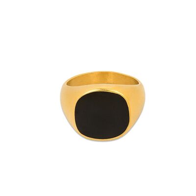 Black Polished Signet Ring - Gold