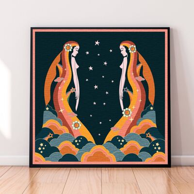 Across The Universe Square Art Print, Poster, Psychedelic 70s Wall Art / 148mm x 148mm (3.7" x 3.7")