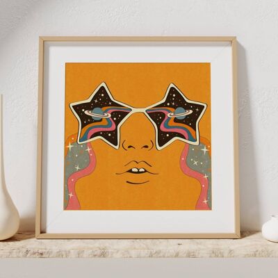 Cosmic Eyes Square Art Print, Poster, Psychedelic 70s Wall Art / 148mm x 148mm (3.7" x 3.7")