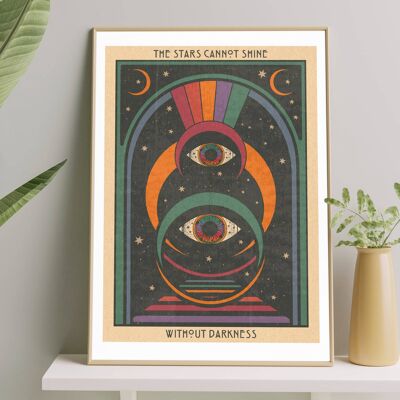 Darkness Portrait Art Print, Poster, Psychedelic 70s Wall Art / A4:  210 x 297 mm 8.3 x 11.7 in