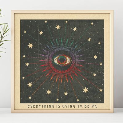 Everything Will Be OK -  Square Art Print, Poster, Psychedelic 70s Wall Art / 148mm x 148mm (3.7" x 3.7")