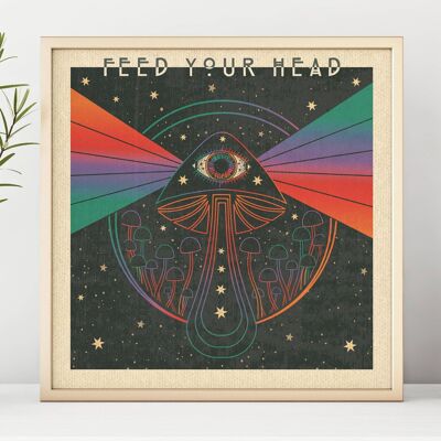 Feed Your Head -  Square Art Print, Poster, Psychedelic 70s Wall Art / 148mm x 148mm (3.7" x 3.7")
