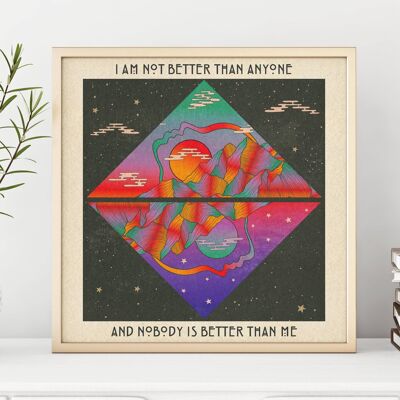 I Am Not Better Than Anyone -  Square Art Print, Poster, Psychedelic 70s Wall Art / 148mm x 148mm (3.7" x 3.7")