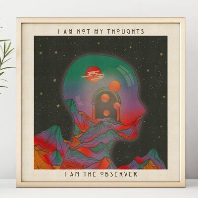 I Am Not My Thoughts -  Square Art Print, Poster, Psychedelic 70s Wall Art / 148mm x 148mm (3.7" x 3.7")
