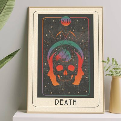 Inktally Tarot - Death - Portrait Art Print, Poster, Psychedelic 70s Wall Art / A5:  148 × 210 mm 5.8 × 8.3 in