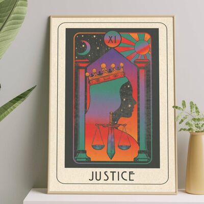 Inktally Tarot - Justice - Portrait Art Print, Poster, Psychedelic 70s Wall Art / A5:  148 × 210 mm 5.8 × 8.3 in