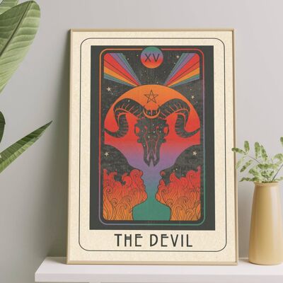 Inktally Tarot - The Devil - Portrait Art Print, Poster, Psychedelic 70s Wall Art / A5:  148 × 210 mm 5.8 × 8.3 in