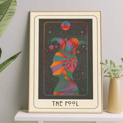 Inktally Tarot - The Fool - Portrait Art Print, Poster, Psychedelic 70s Wall Art / A5:  148 × 210 mm 5.8 × 8.3 in