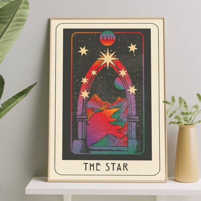 Inktally Tarot - The Star - Portrait Art Print, Poster, Psychedelic 70s Wall Art / A5:  148 × 210 mm 5.8 × 8.3 in