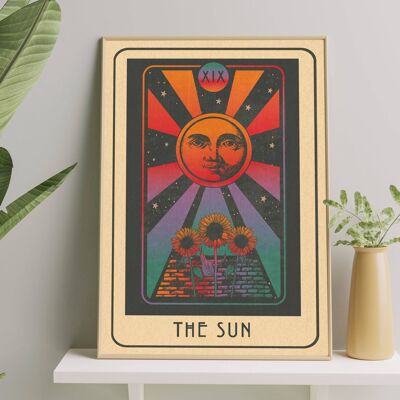 Inktally Tarot - The Sun- Portrait Art Print, Poster, Psychedelic 70s Wall Art / A4:  210 x 297 mm 8.3 x 11.7 in