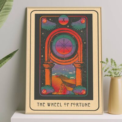 Inktally Tarot - Wheel Of Fortune - Portrait Art Print, Poster, Psychedelic 70s Wall Art / A4:  210 x 297 mm 8.3 x 11.7 in