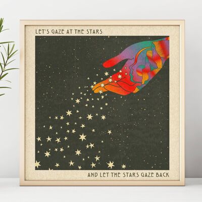 Let's Gaze At The Stars -  Square Art Print, Poster, Psychedelic 70s Wall Art / 148mm x 148mm (3.7" x 3.7")