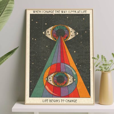 Life Begins Portrait Art Print, Poster, Psychedelic 70s Wall Art / A5:  148 × 210 mm 5.8 × 8.3 in