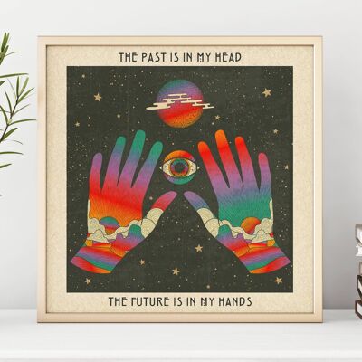 My Hands -  Square Art Print, Poster, Psychedelic 70s Wall Art / 148mm x 148mm (3.7" x 3.7")