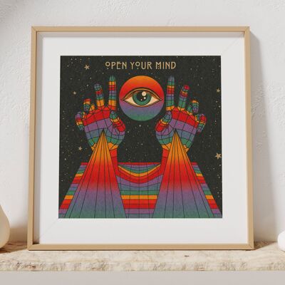 Open Your Mind -  Square Art Print, Poster, Psychedelic 70s Wall Art / 148mm x 148mm (3.7" x 3.7")